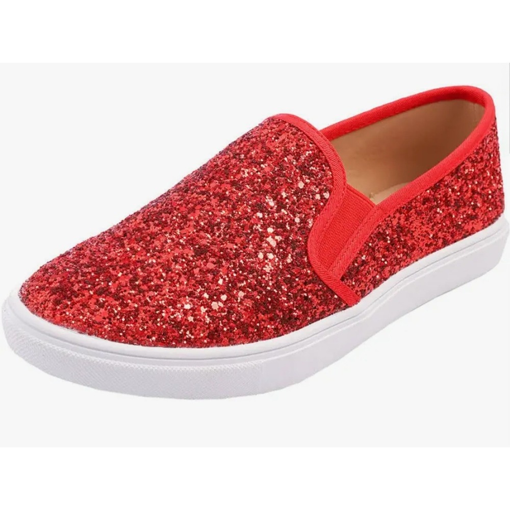 Fever Sole Red Glitter Slip On Sneakers Womens Size 7 Low Top Platform Shoes